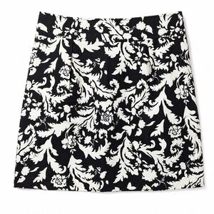 BOB MACKIE Studio Linen Blend All-Over Floral Skirt Sz 12 Black Ivory Summer